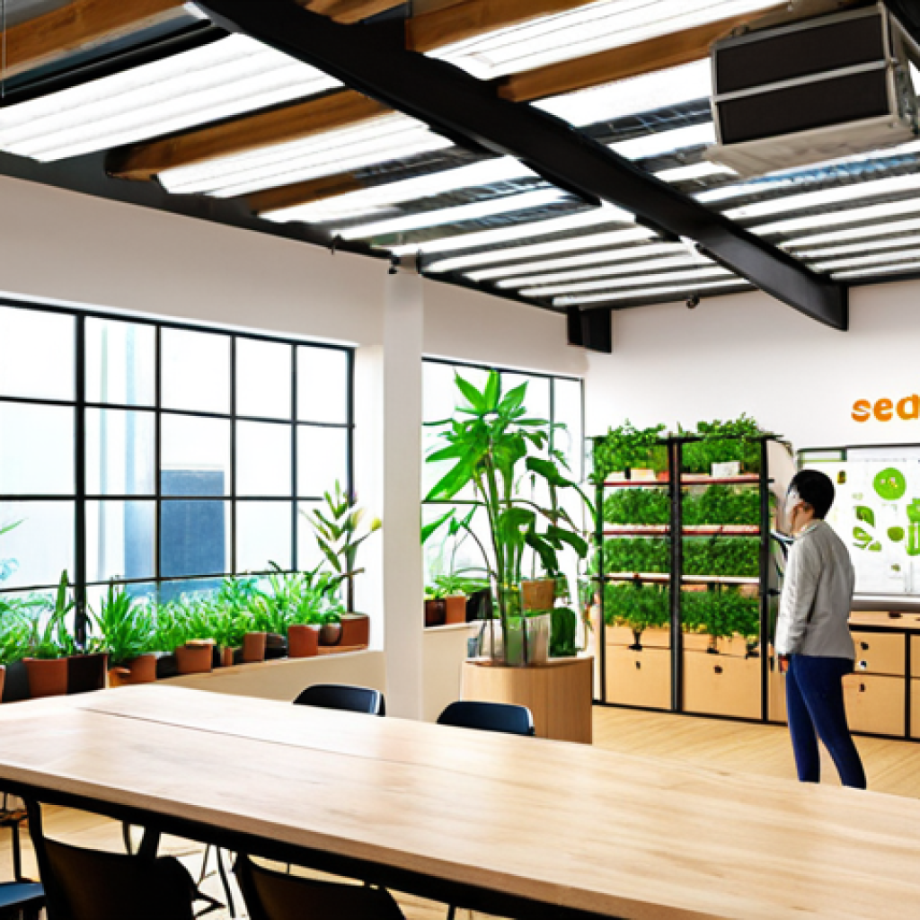 Sustainable Trade Startup**

Prompt: `Eco-friendly trade startup office, sustainable products displayed, solar panels on the roof, diverse team collaborating, lush green plants, bright and modern, SDGs icons subtly integrated, focus on ethical sourcing and fair trade, Japanese aesthetic.`

**