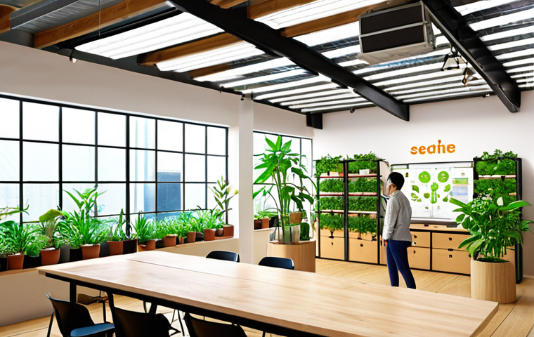 Sustainable Trade Startup**

Prompt: `Eco-friendly trade startup office, sustainable products displayed, solar panels on the roof, diverse team collaborating, lush green plants, bright and modern, SDGs icons subtly integrated, focus on ethical sourcing and fair trade, Japanese aesthetic.`

**