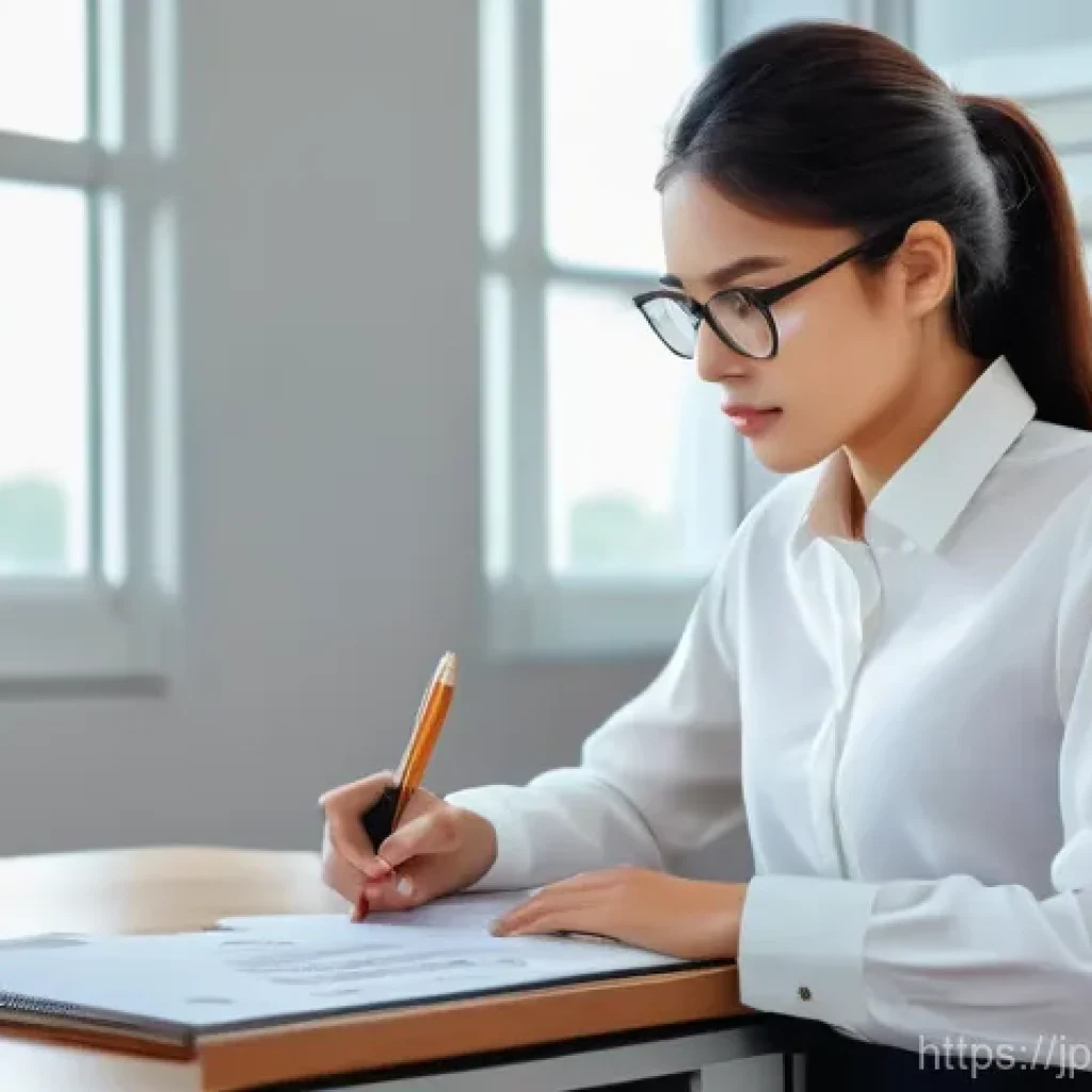 국제무역사 시험 과목별 공부법 - A focused young professional, dressed in smart business casual attire (e.g., a crisp button-down shi...