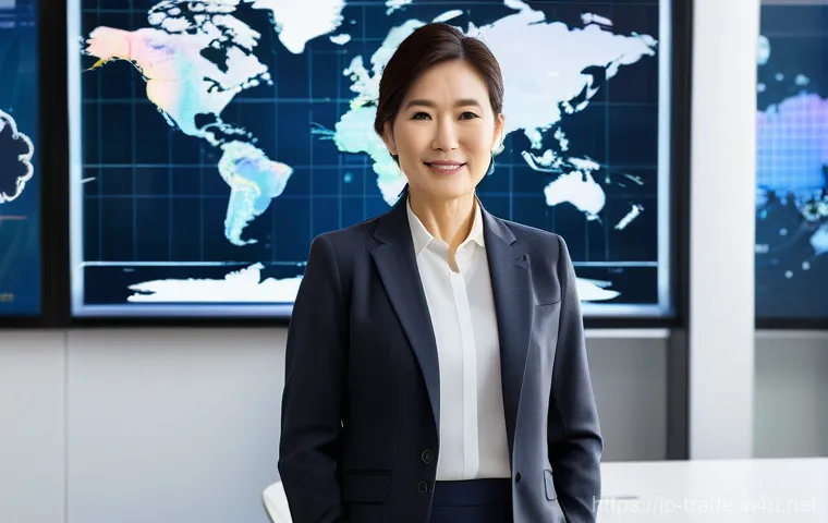 무역업계 성공 사례 분석 - A determined Japanese male or female entrepreneur, mid-40s, wearing smart business casual attire, st...