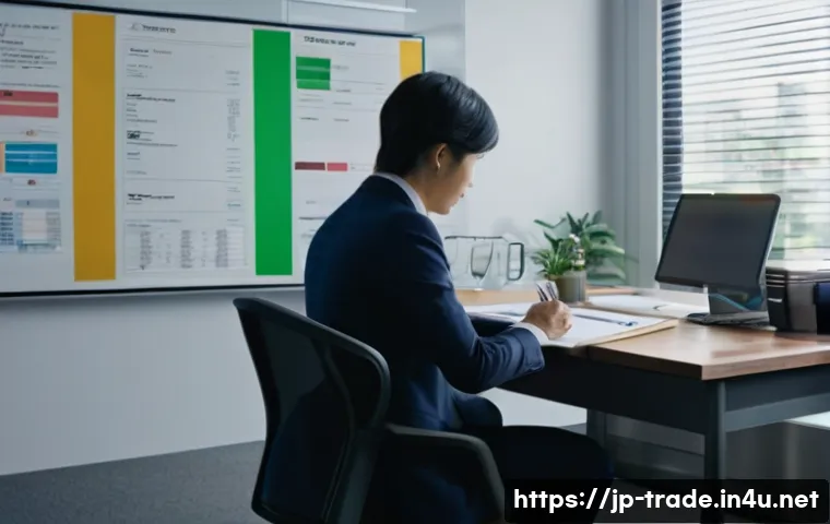 무역실무 관련 동영상 추천 - **Prompt:** A modern, brightly lit office interior. A female trade expert in her late 30s to early 4...