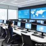 무역 실무에서의 국제 규정 이해 - A modern office scene showing diverse Japanese business professionals collaborating on international...